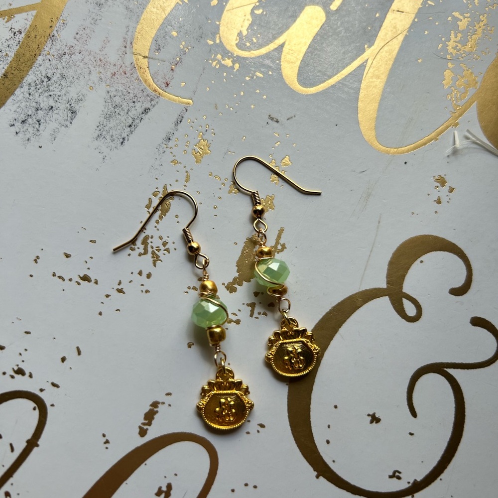Chic Gold and Green Dangle Earrings - Picture 3 of 3